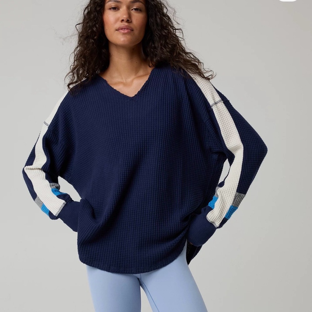 Women’s navy waffle-knit shirt is the OFFLINE by Aerie